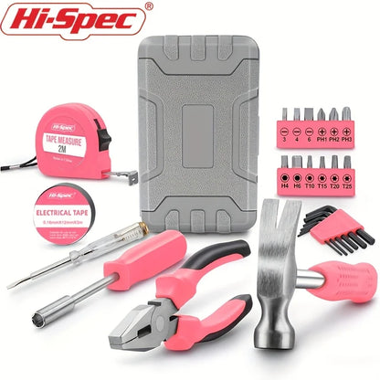 24-Piece Pink Tool Kit for Women, Mini Home Toolbox Set with Hammer, Pliers, Wrench and Screwdriver