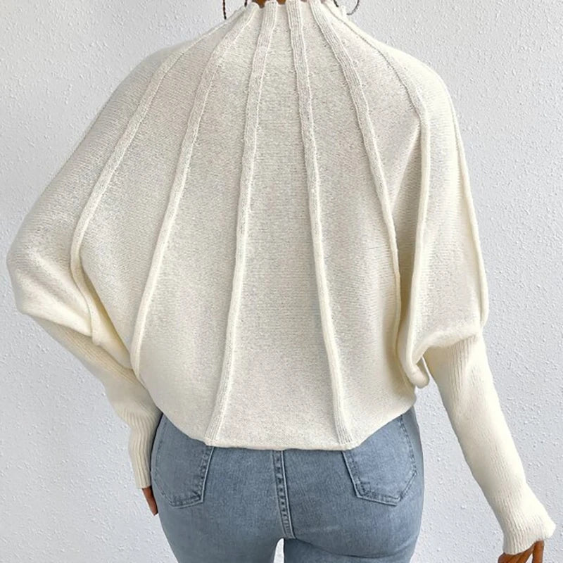 Women's Knitted Half-High Collar Sweater Batwing Sleeve Thickened Winter Style Pure Color  Sweaters Female