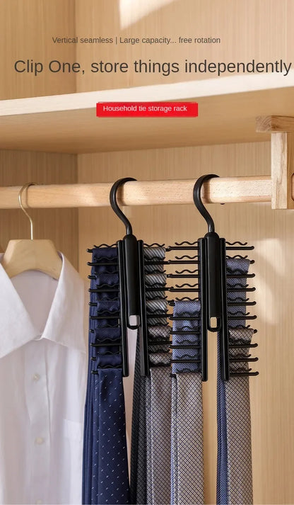Rotatable Tie Hanger – 20-Row Large Capacity Necktie & Belt Organizer with Skidproof Hooks
