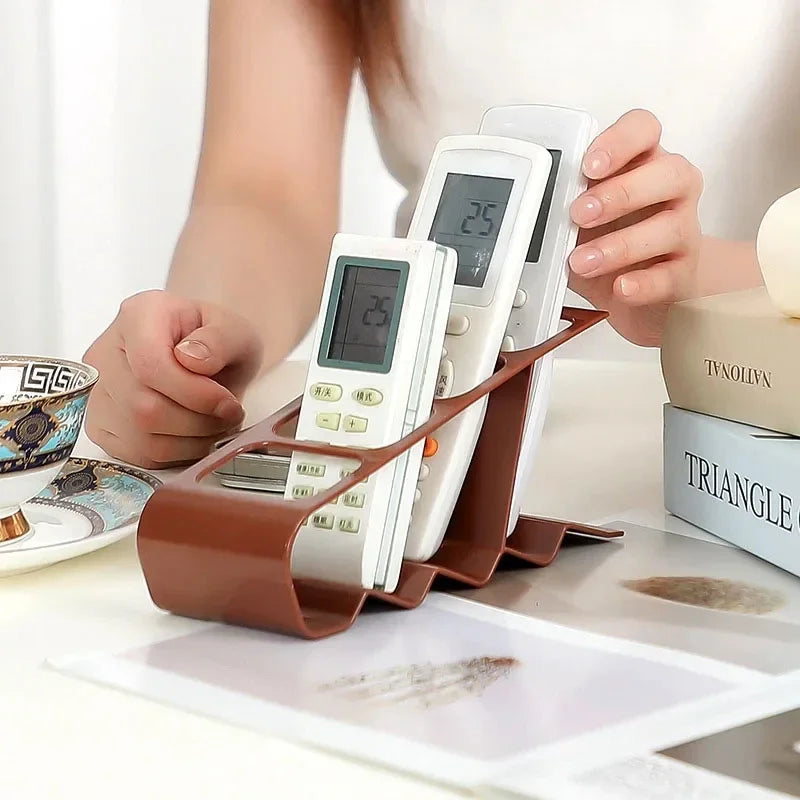 4-Slot Remote Control Holder, Plastic Desk Organizer for Living Room, Office & Home Storage