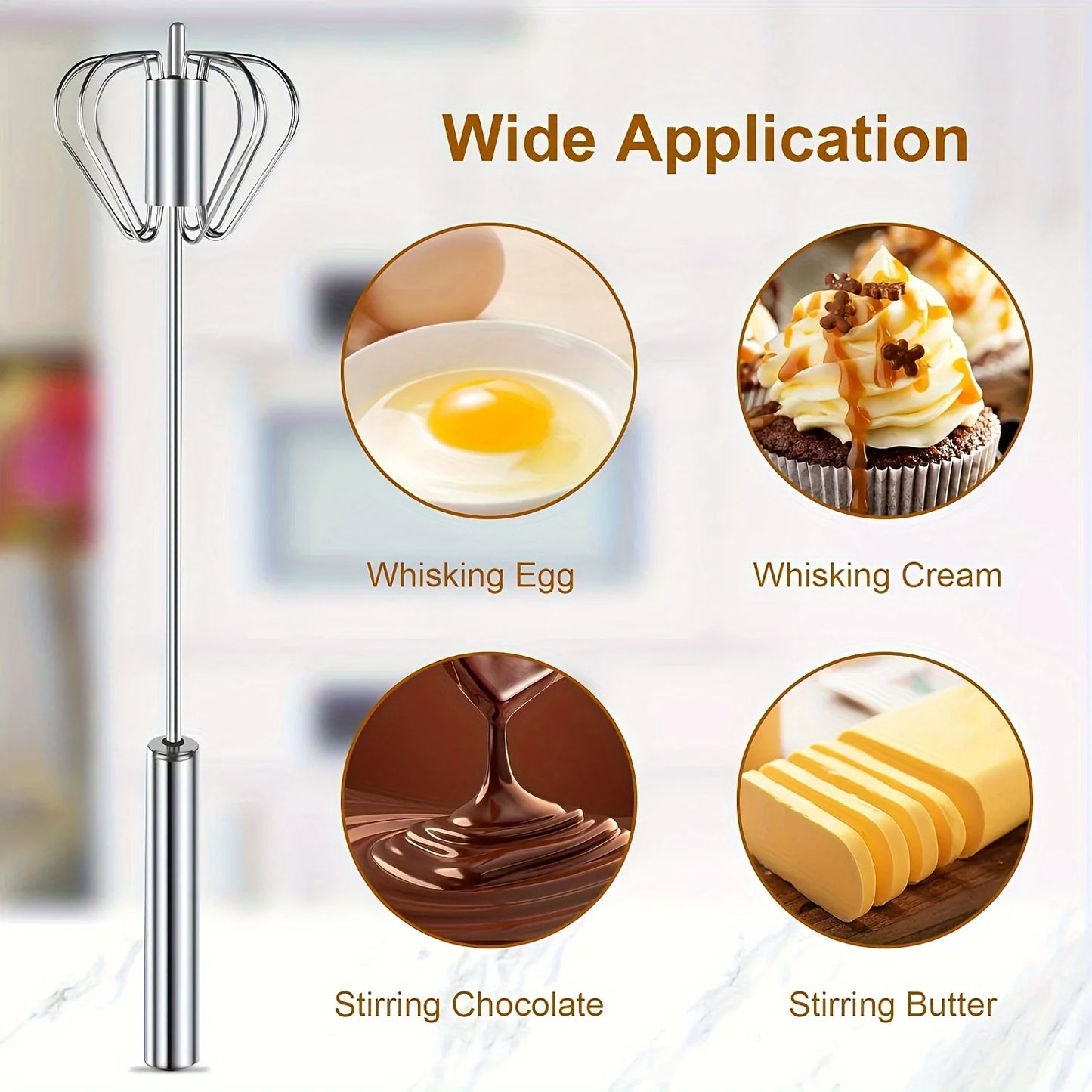 Stainless Steel Semi-Automatic Egg Beater, Hand Push Mixer for Egg, Cream and Baking Mixing