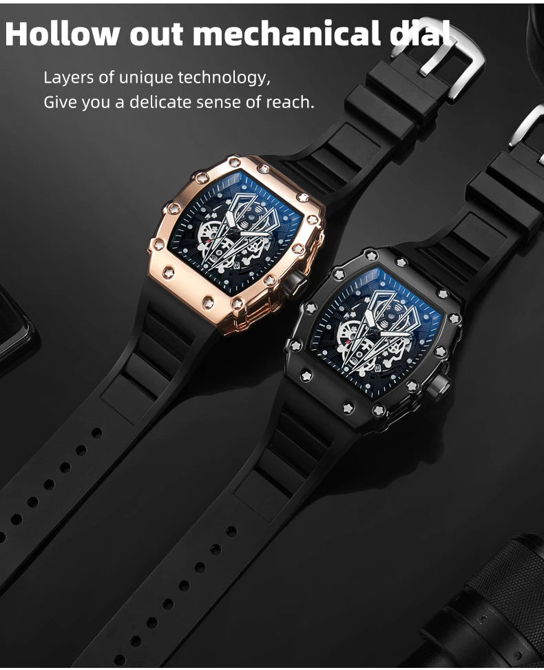 WLISTH Men’s Large Dial Square Quartz Watch, Waterproof Sport Wristwatch with Luminous Hands, Rubber Strap, and Calendar Display