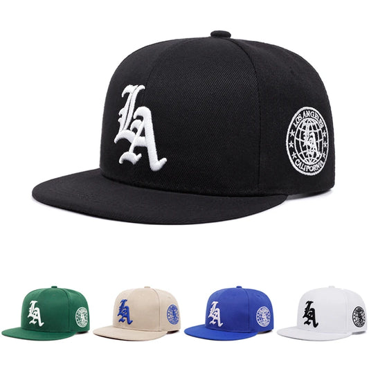 Los Angeles Letter Embroidered Cotton Baseball Cap for Men and Women, Flat Brim Sunshade Hip-Hop Hat for Outdoor and Casual Wear