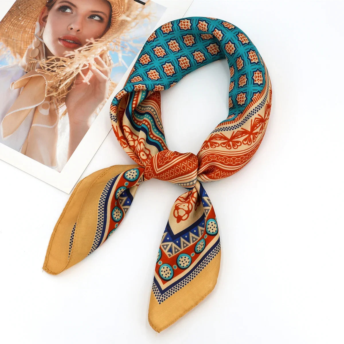 Luxury Printed Silk-Style Square Scarf for Women, Soft Satin Neckerchief Headband and Hair Ribbon, Fashion Hijab and Bag Accessory for Office and Daily Wear