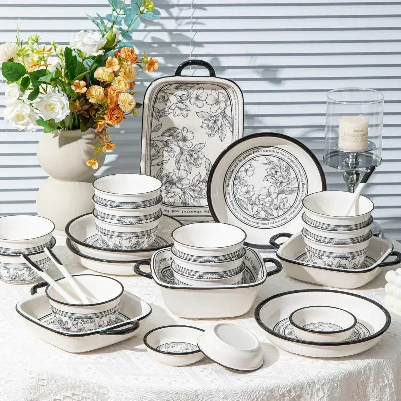 20PCS Porcelain Dinnerware Set for 4, Lucky Pattern Ceramic Tableware Gift Box with Bowls, Plates & Cutlery