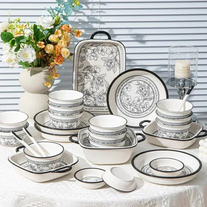 20PCS Porcelain Dinnerware Set for 4, Lucky Pattern Ceramic Tableware Gift Box with Bowls, Plates & Cutlery