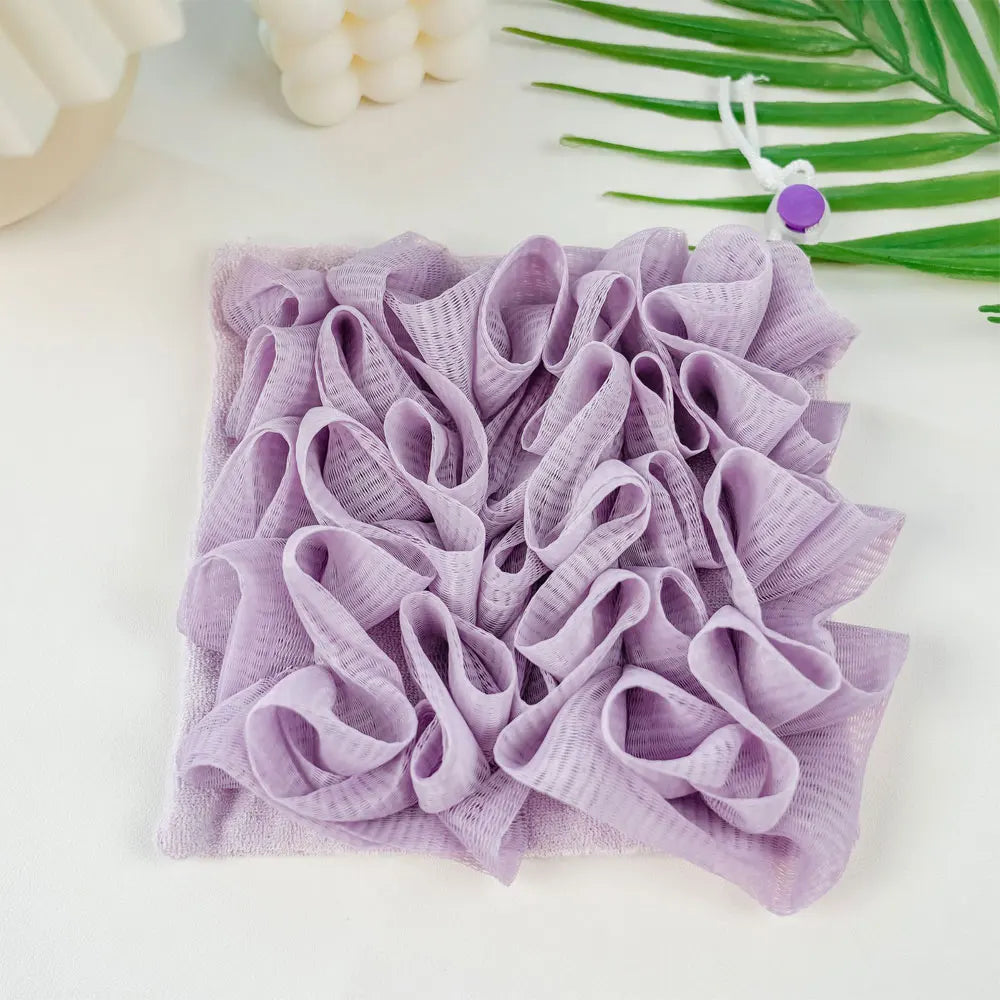 Soft Exfoliating 2-In-1 Bath Loofah – Bath Ball Towel with Drawstring Soap Closure Reusable Mesh Shower Sponge