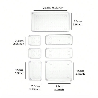 Clear Desk Drawer Organizer Set – Transparent Plastic Storage Boxes for Makeup, Bathroom & Office