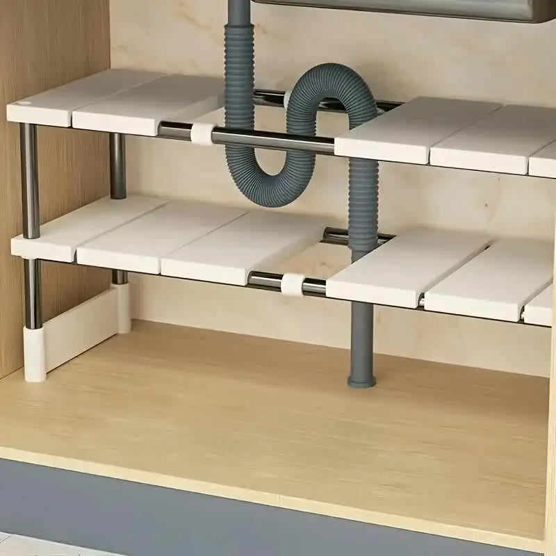 Adjustable Under-Sink Storage Rack – Stainless Steel Multi-Layer Organizer for Kitchen & Bathroom Cabinets