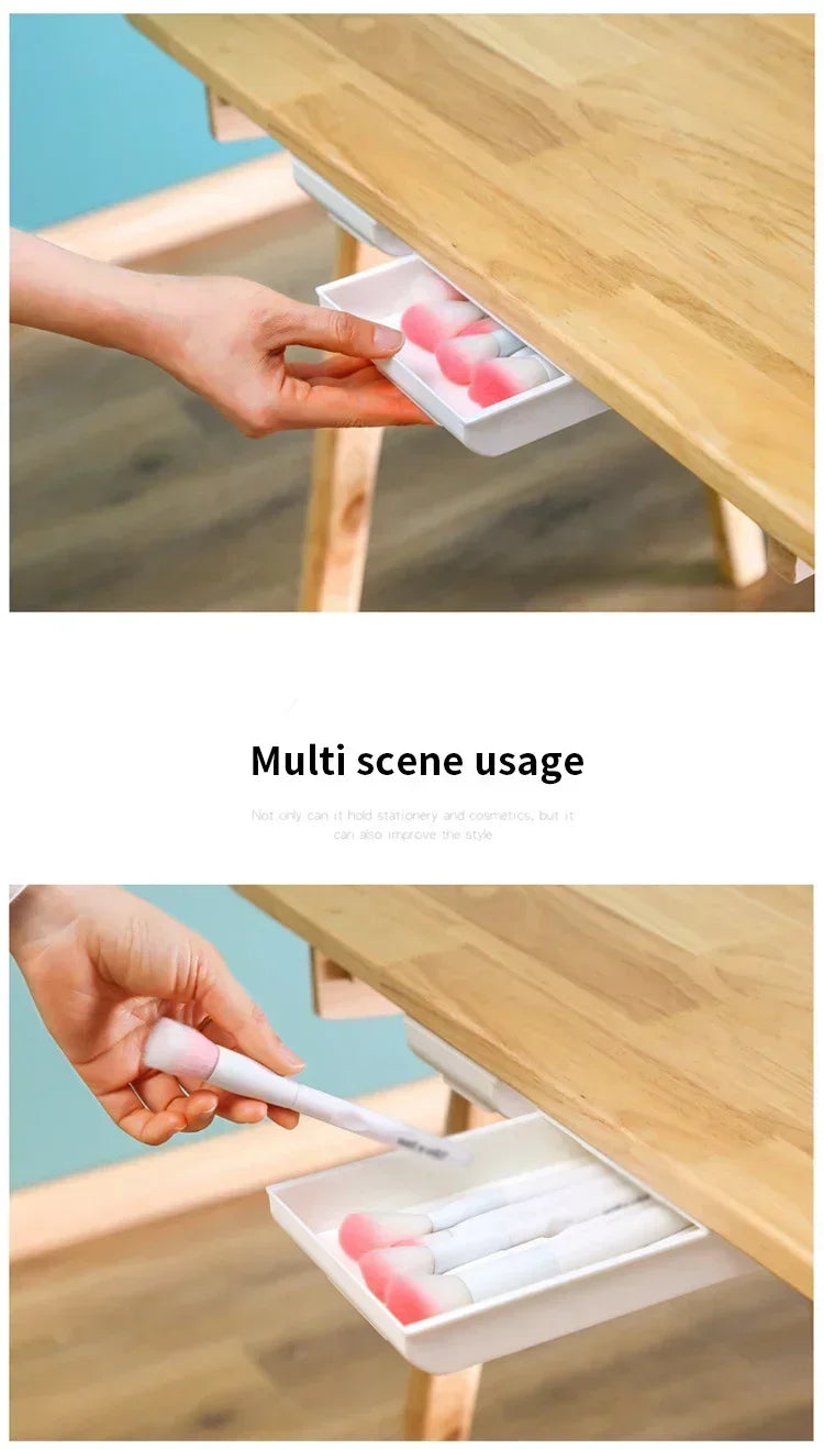 Adhesive Under Desk Drawer Organizer Hidden Table Storage Box Slide Out Tray Simple Sundries Cosmetics Stationery Organizer