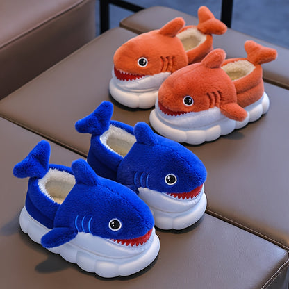 Cute Cartoon Shark Plush Slippers for Boys And Girls, Comfortable Indoor Non-Slip Shoes for Autumn And Winter