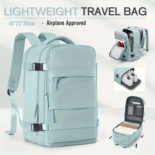 [Women'S Backpacks]40*25*20Cm Nylon Travel Backpack, Multi-Functional, 180° Open Design, with Shoe Compartment & Trolley Sleeve, Laptop Sleeve, No Printing, Hand Wash Or Professional Dry Clean, Mixed Color, Carry-On Approved