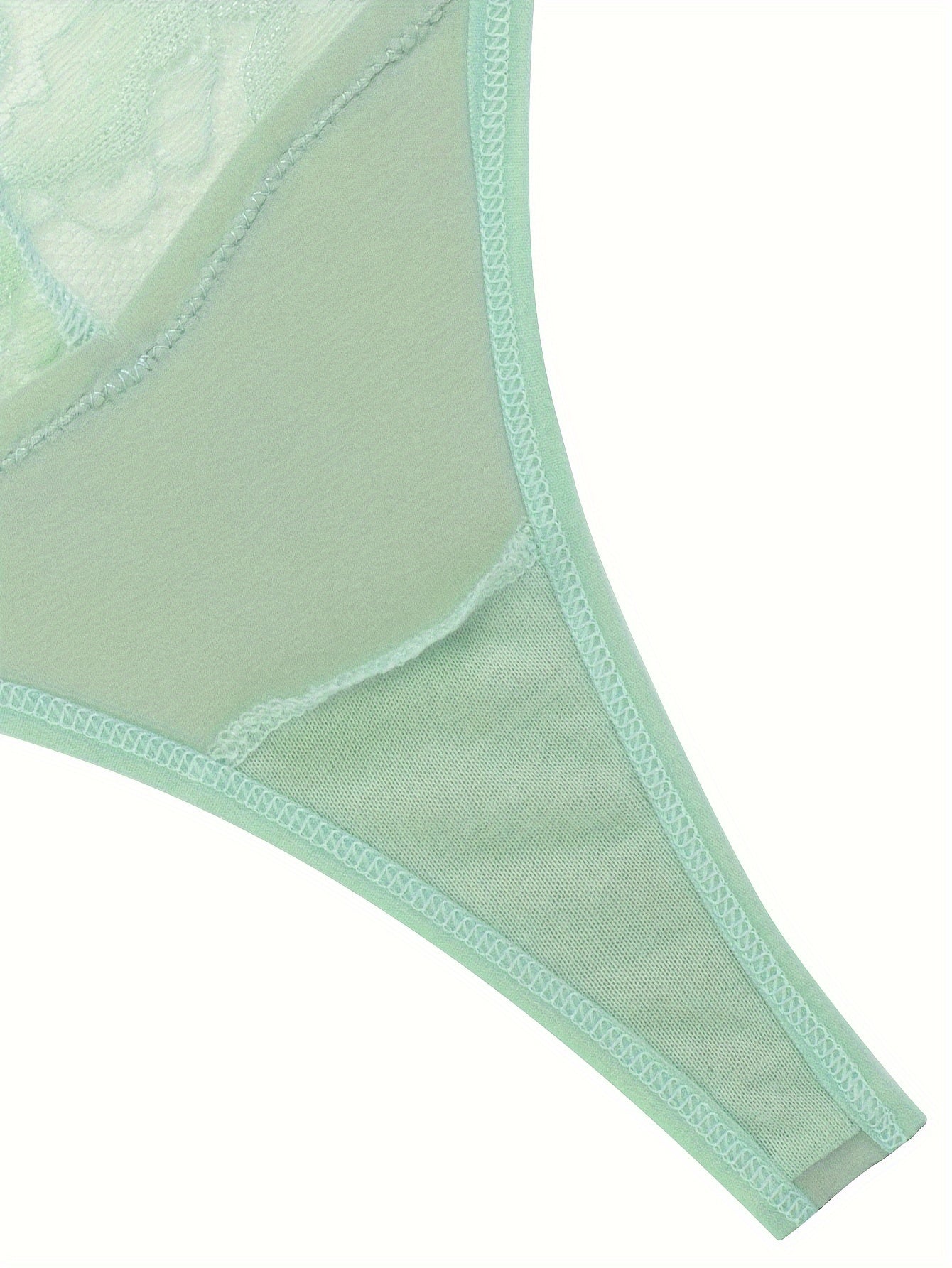 1pc Solid Color Thong, Lace Patchwork, Sexy Underwear, Comfortable And Breathable, Low Waisted Thong, Women's Lingerie And Underwear