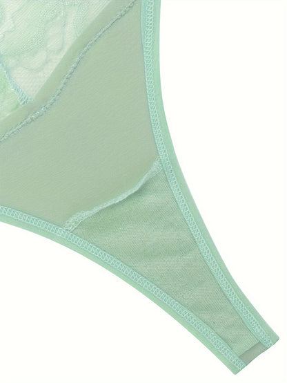 1pc Solid Color Thong, Lace Patchwork, Sexy Underwear, Comfortable And Breathable, Low Waisted Thong, Women's Lingerie And Underwear