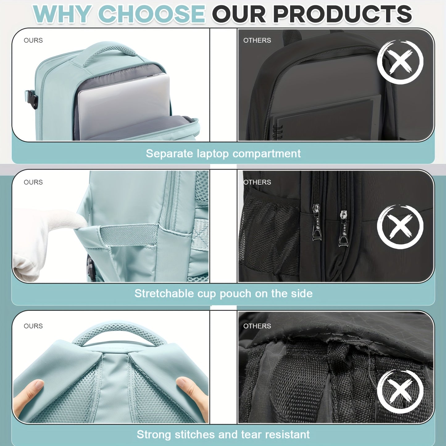 [Women'S Backpacks]40*25*20Cm Nylon Travel Backpack, Multi-Functional, 180° Open Design, with Shoe Compartment & Trolley Sleeve, Laptop Sleeve, No Printing, Hand Wash Or Professional Dry Clean, Mixed Color, Carry-On Approved