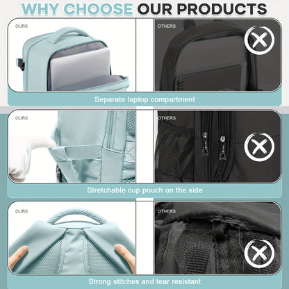 [Women'S Backpacks]40*25*20Cm Nylon Travel Backpack, Multi-Functional, 180° Open Design, with Shoe Compartment & Trolley Sleeve, Laptop Sleeve, No Printing, Hand Wash Or Professional Dry Clean, Mixed Color, Carry-On Approved