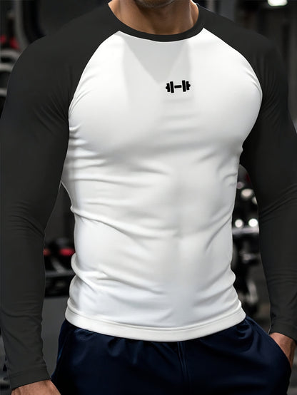 Men's Athletic T-Shirt, Sporty Body-Hugging Fit with High Elasticity, Crew Neck, Long Sleeve, Suitable for Hiking, Jogging, Cycling, and Outdoor Fitness Workouts