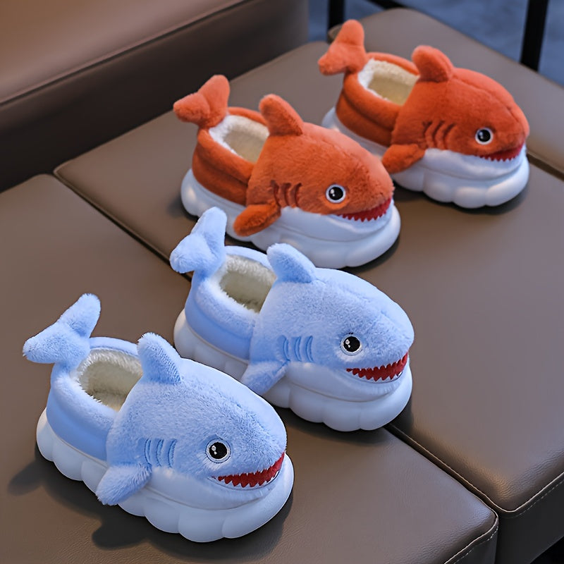 Cute Cartoon Shark Plush Slippers for Boys And Girls, Comfortable Indoor Non-Slip Shoes for Autumn And Winter
