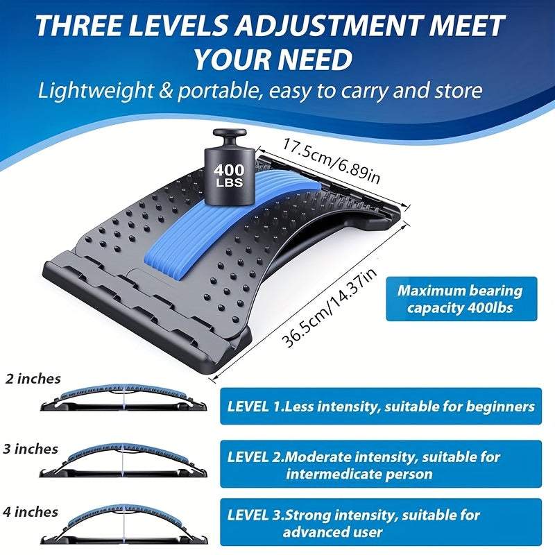 3-Level Adjustable Back Stretcher & Posture Corrector | Ergonomic Lumbar Support with Massage Function, Secure Grip Handles, for Upper & Lower Back, Office, Car, Home Use, Durable PP Construction.