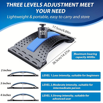 3-Level Adjustable Back Stretcher & Posture Corrector | Ergonomic Lumbar Support with Massage Function, Secure Grip Handles, for Upper & Lower Back, Office, Car, Home Use, Durable PP Construction.
