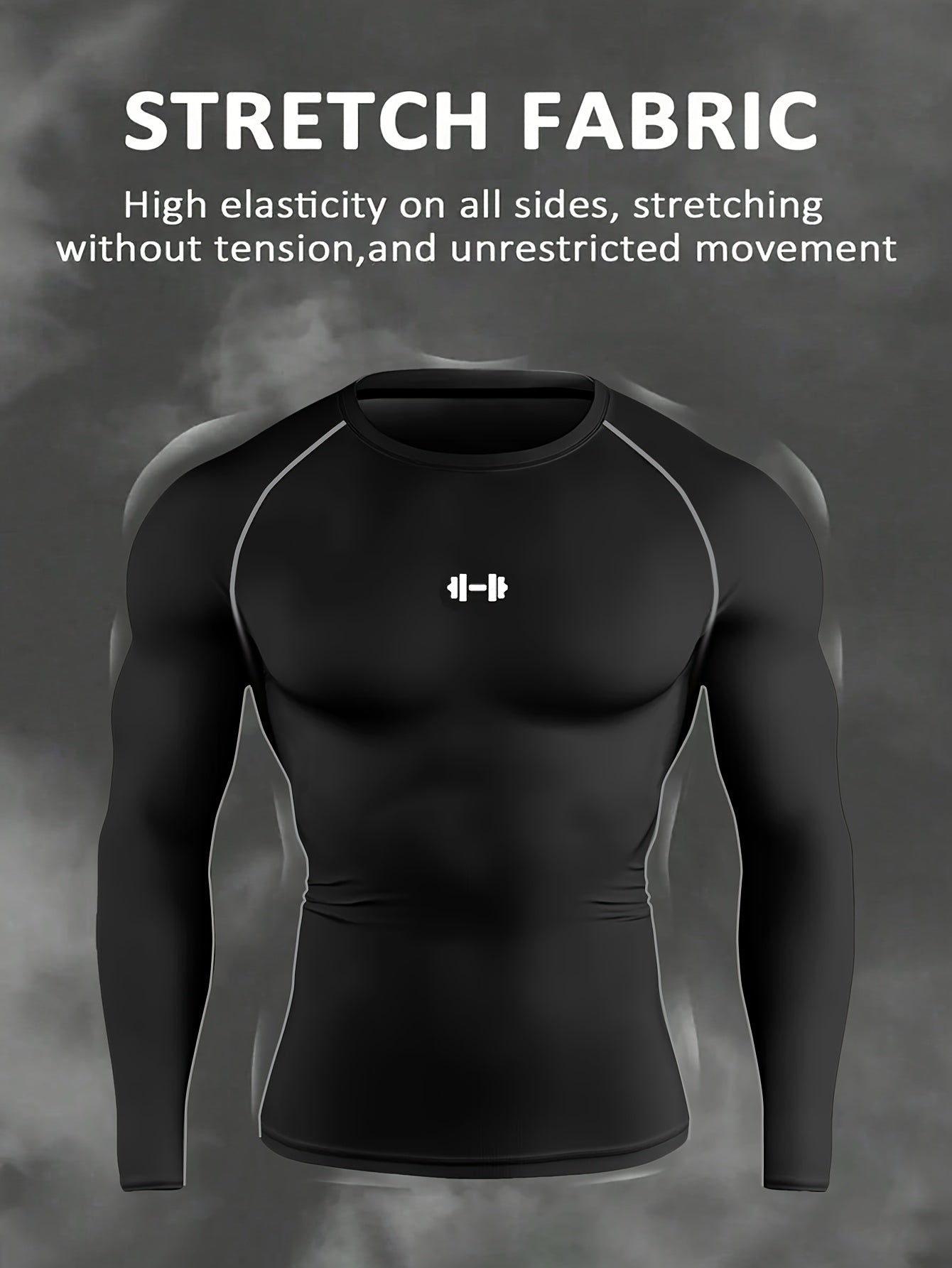 Men's Athletic T-Shirt, Sporty Body-Hugging Fit with High Elasticity, Crew Neck, Long Sleeve, Suitable for Hiking, Jogging, Cycling, and Outdoor Fitness Workouts