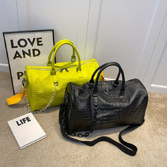 Large Capacity Crocodile Embossed Sports Bag, Zipper Lightweight Duffle Bag, Versatile Gym Shoulder Bag