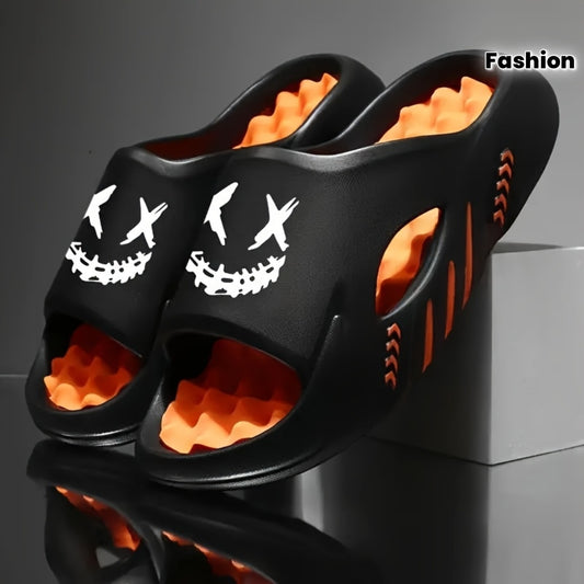 OURANNI Men's Fashion Cartoon Print Lightweight Indoor Shower Slippers, Trendy Unisex for Couples Daily Casual Sports Beach Vacation Wearable in Multiple Scenarios with Durable EVA Structure