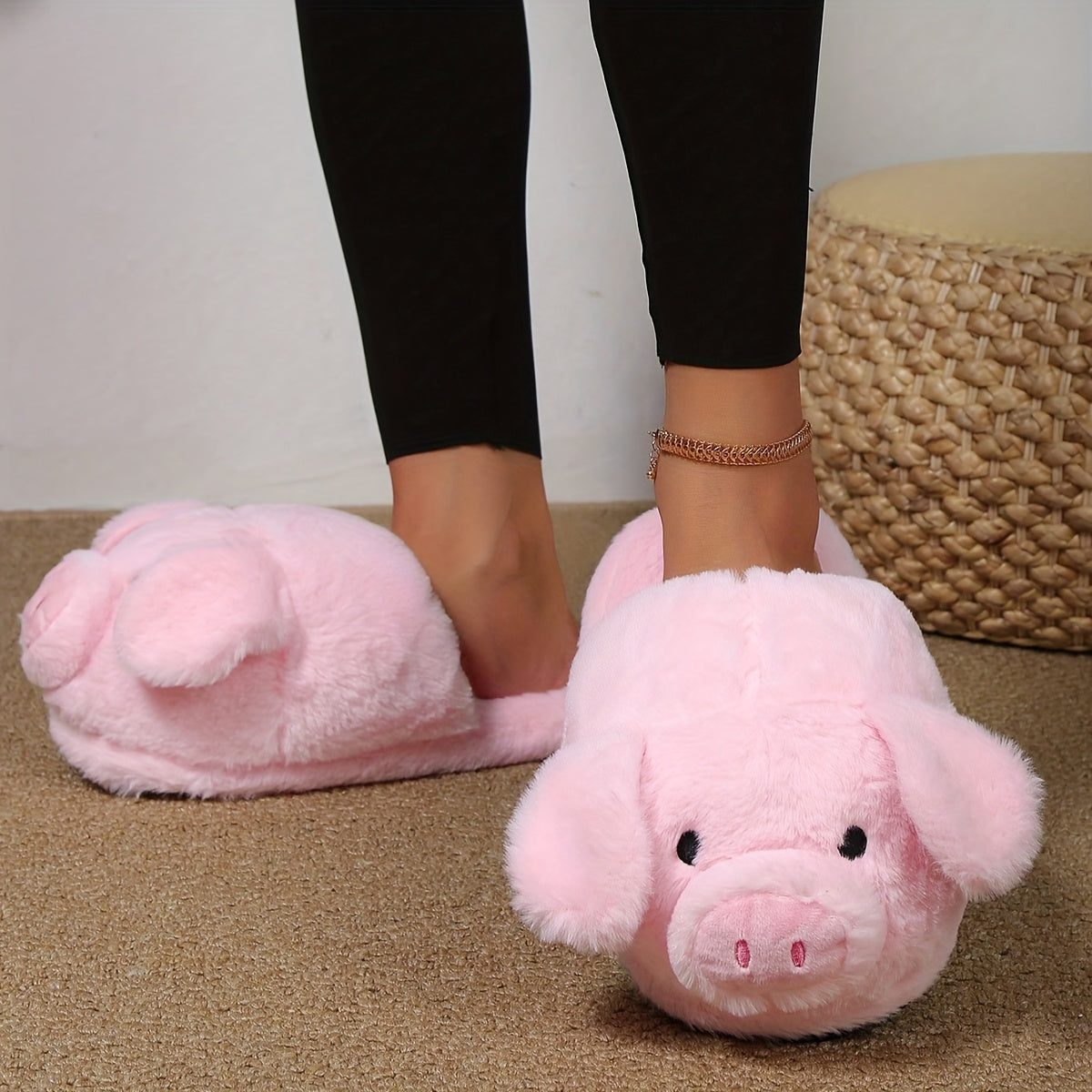 New Women's Home Slippers Fashion Cartoon Slip-On Toe Cover Pink Indoor Slippers, Women Shoes