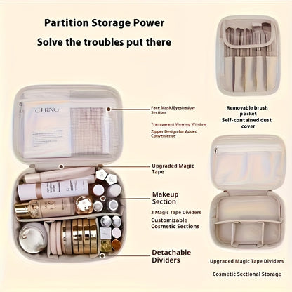 Multi-layer large-capacity detachable makeup bag, travel-inspired cosmetic organizer with brush storage, versatile portable beauty essentials pouch suitable for both men and women, lightweight travel-friendly essential beauty