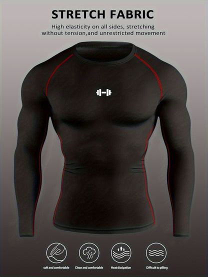 Men's Athletic T-Shirt, Sporty Body-Hugging Fit with High Elasticity, Crew Neck, Long Sleeve, Suitable for Hiking, Jogging, Cycling, and Outdoor Fitness Workouts