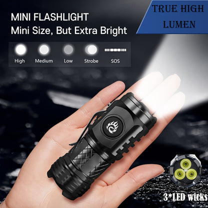 High-brightness mini flashlight, 3 high-brightness LED cores, frog-eye lens, 14500 battery, ultra-bright USB rechargeable, clip-on design, only 50g, lightweight and portable, suitable for home use, night road lighting, outdoo