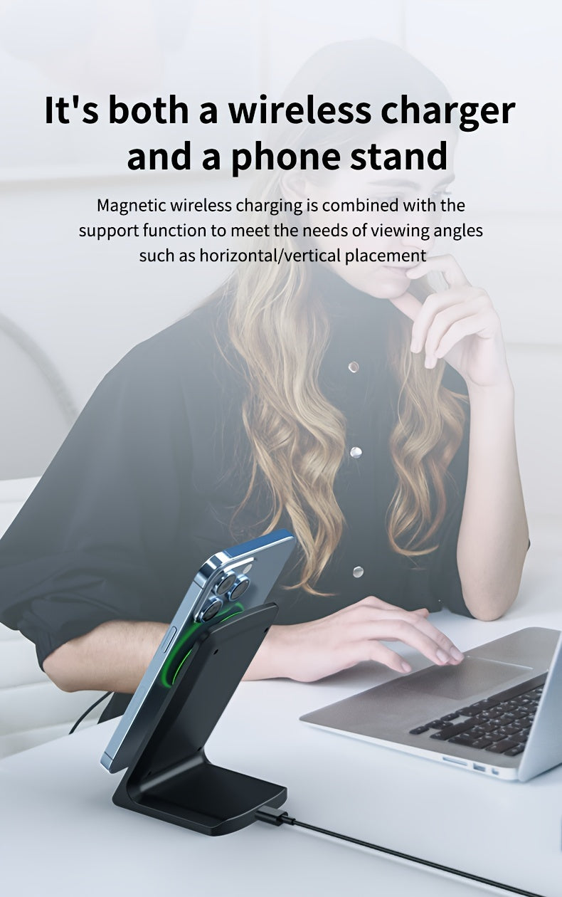 Magnetic Wireless Charger for iPhone 12/13/14/15/16/17 Pro/Max, 15W Fast Charging Desktop Stand, Apple Smart Earbuds Charging Station, Vertical Wireless Charging Dock