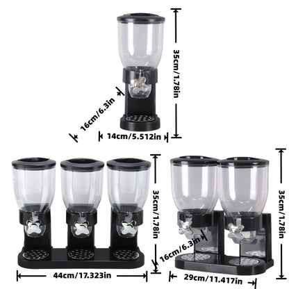 Black Countertop Grain Dispenser, 2L Kitchen Storage Container for Cereal, Snacks, and More - Ideal for Pantry and Kitchen Organization, Perfect for Oats, Nuts, Granola, Candy, Rice, Dog Food, Bird Feed, and More