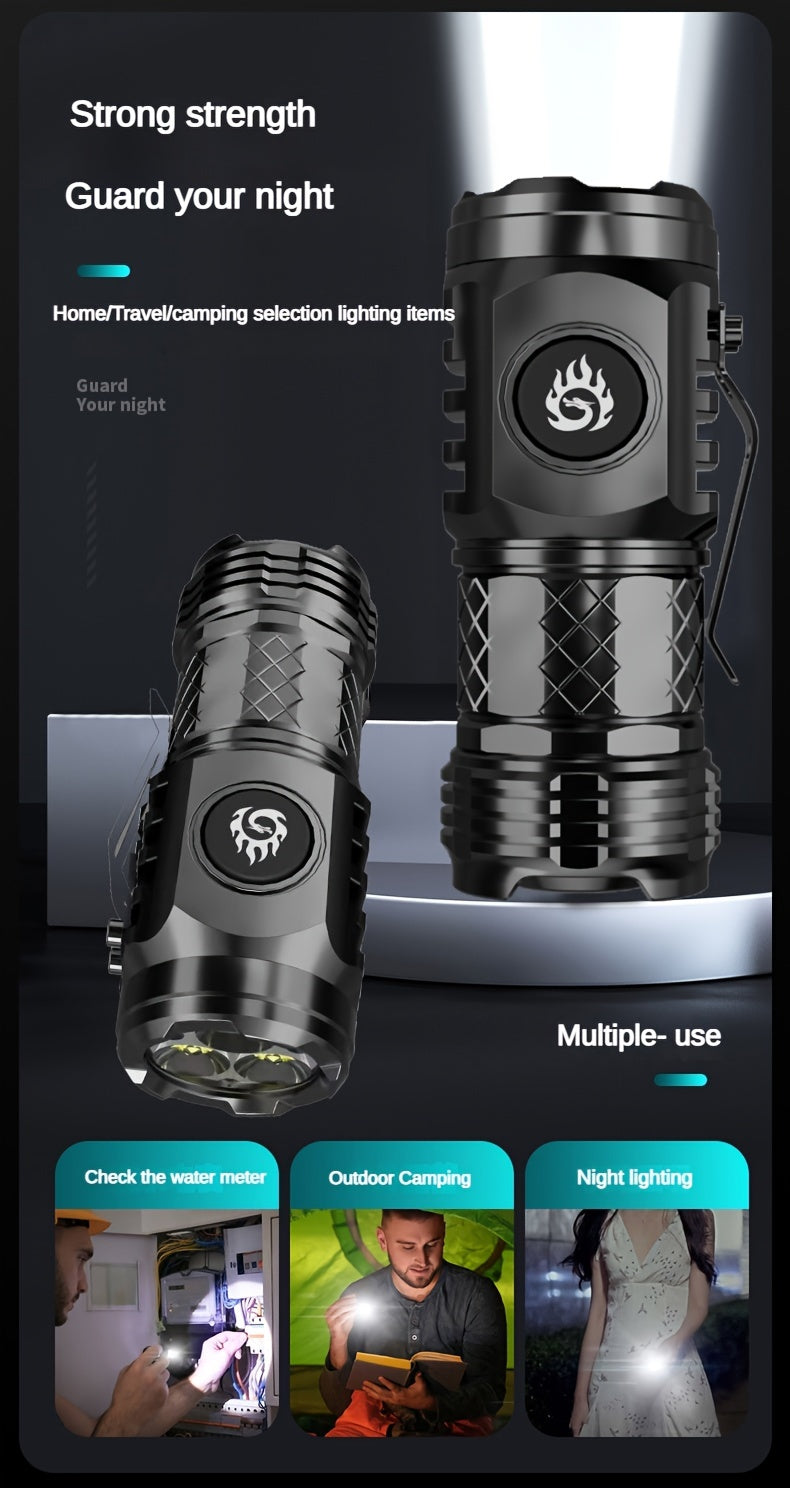 High-brightness mini flashlight, 3 high-brightness LED cores, frog-eye lens, 14500 battery, ultra-bright USB rechargeable, clip-on design, only 50g, lightweight and portable, suitable for home use, night road lighting, outdoo