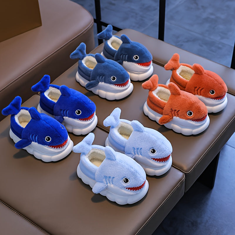 Cute Cartoon Shark Plush Slippers for Boys And Girls, Comfortable Indoor Non-Slip Shoes for Autumn And Winter