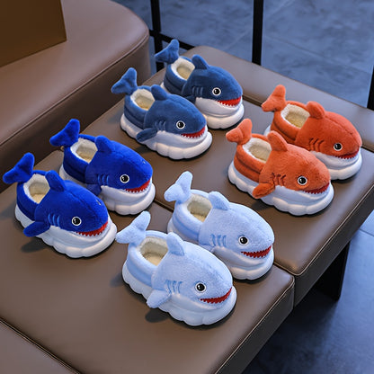Cute Cartoon Shark Plush Slippers for Boys And Girls, Comfortable Indoor Non-Slip Shoes for Autumn And Winter