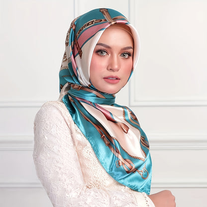 Teen Fashion Scarf Polyester Satin Shawl - Soft Smooth Lightweight Printed Square Wrap, Hand Washable, Professional Dry Clean, All-Season, Portrait Pattern, Mixed Color, 89.99 cm, Suitable for Over 15 Years Old