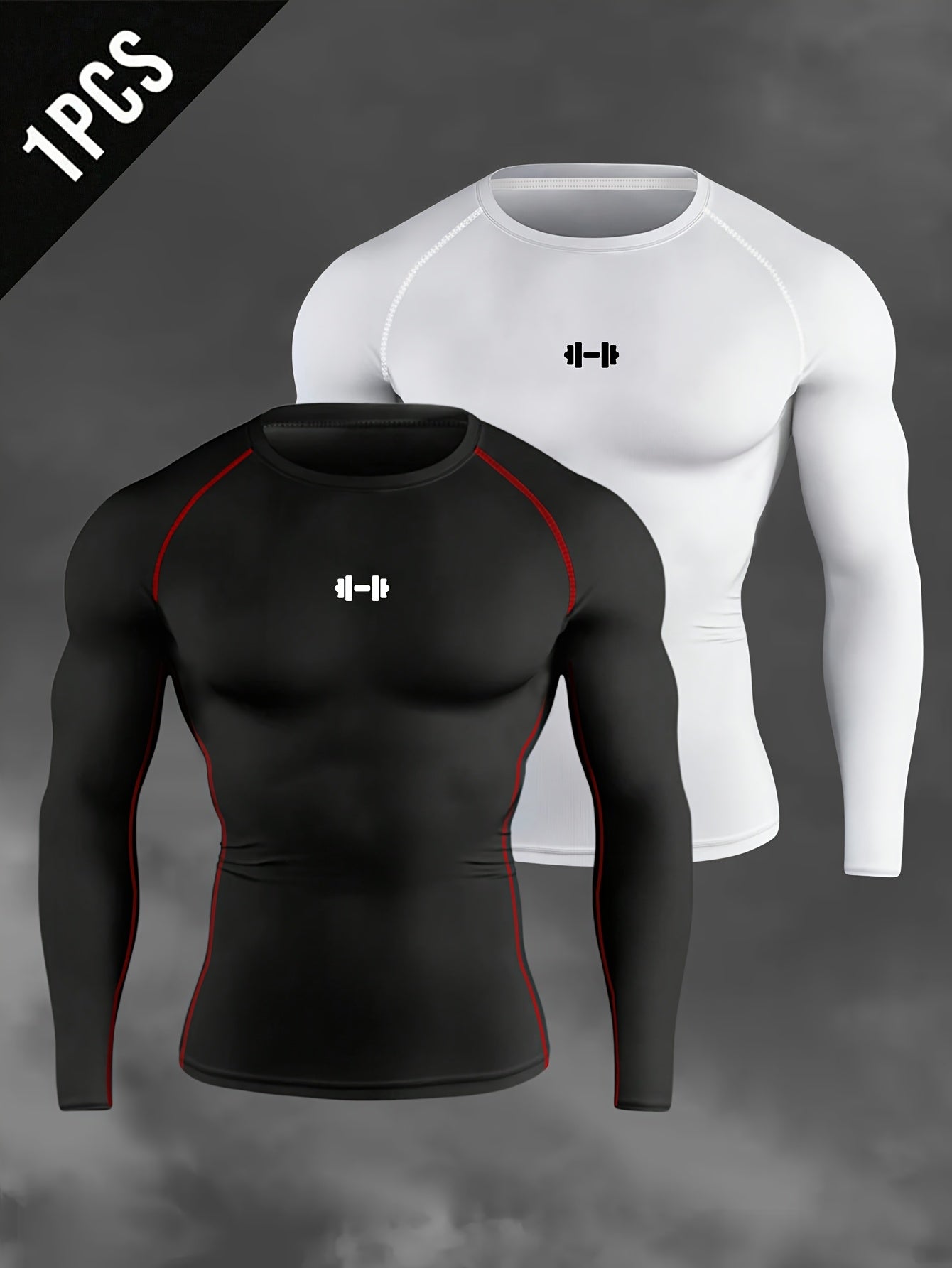 Men's Athletic T-Shirt, Sporty Body-Hugging Fit with High Elasticity, Crew Neck, Long Sleeve, Suitable for Hiking, Jogging, Cycling, and Outdoor Fitness Workouts