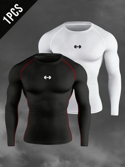 Men's Athletic T-Shirt, Sporty Body-Hugging Fit with High Elasticity, Crew Neck, Long Sleeve, Suitable for Hiking, Jogging, Cycling, and Outdoor Fitness Workouts