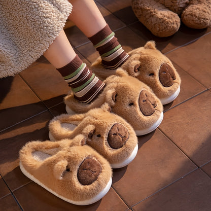 Men And Women Couple'S Anti-Slip Indoor Warm Plush Slippers for Home, Featuring Cartoon Capybara Design for Winter Holidays.