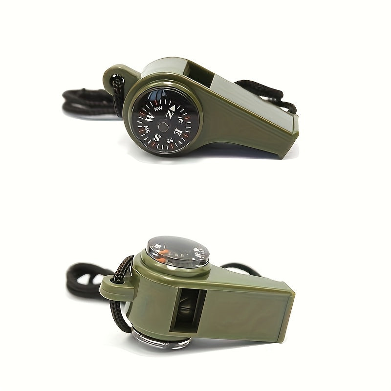 3-in-1 Emergency Whistle with Compass and Thermometer - Perfect for Camping, Hiking, Outdoor Adventures, Refereeing, and Cheerleading - Made of PVC