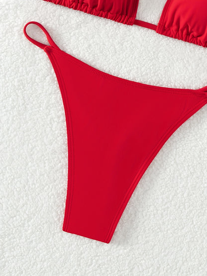 New European and American Triangle Cup Back Strap Single-Sided Double Shoulder Strap Low Waist Thong Bikini