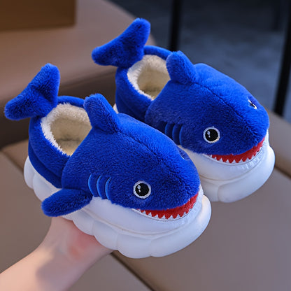 Cute Cartoon Shark Plush Slippers for Boys And Girls, Comfortable Indoor Non-Slip Shoes for Autumn And Winter