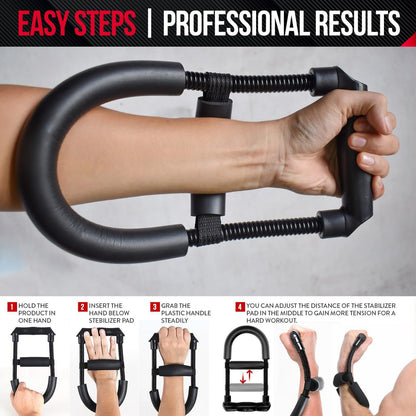 Adjustable Wrist Strengthener & Grip Trainer - Heavy-Duty Stainless Steel Forearm & Hand Workout Equipment for Athletes, Musicians, Injury Recovery - Portable Home Gym Fitness Tool, Black, Muscle Trainer, Ergonomic Design, No