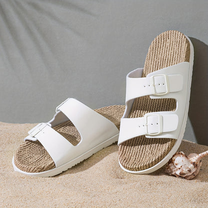 Men'S Quick-Dry Breathable Slide Sandals - Comfortable Indoor/Outdoor Summer Beach Shoes with Double Buckle Closure, Stylish Brown Faux Cover Design for Casual Wear, Beach Footwear | Stylish Men'S Sandals | EVA Sole Sandals