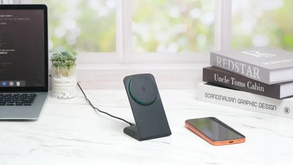 Magnetic Wireless Charger for iPhone 12/13/14/15/16/17 Pro/Max, 15W Fast Charging Desktop Stand, Apple Smart Earbuds Charging Station, Vertical Wireless Charging Dock