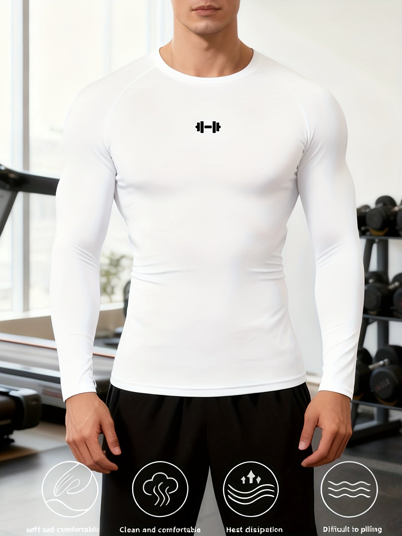 Men's Athletic T-Shirt, Sporty Body-Hugging Fit with High Elasticity, Crew Neck, Long Sleeve, Suitable for Hiking, Jogging, Cycling, and Outdoor Fitness Workouts