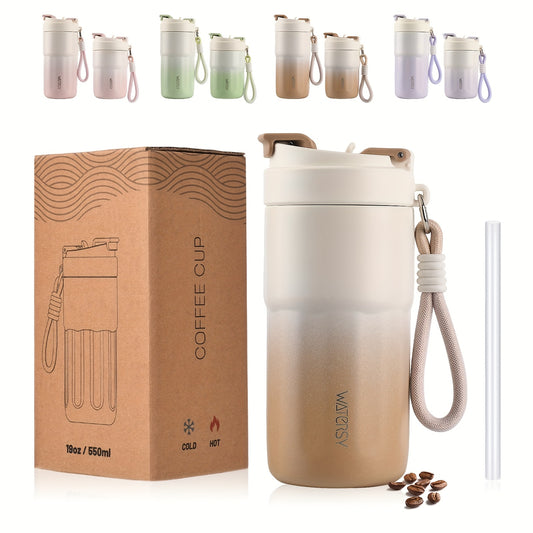 1pc WATERSY Travel Mug | 14oz/400ML 19OZ/550ML Stainless Steel Coffee Tumbler with Ceramic Coating, Spill-Proof Flip Lid, Leak-Proof, Keeps Coffee Hot/Cold for Hours, Ideal for Office Commute, Camping, Non-Slip, Reusable
