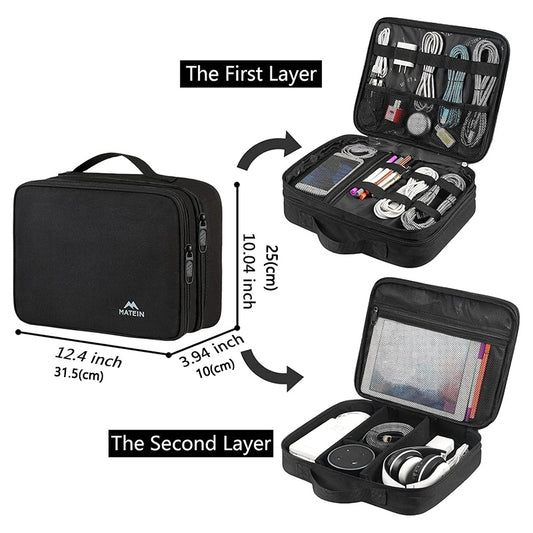 Large Heavy-Duty Travel Organizer Case with Adjustable Divider & Handle - Tech Bag with Zipper Closure, Cable Management System, Tablet Compartment, Laptop, Office, Daily Commute - Ideal Gift For Halloween, Travel, Tech Enthu