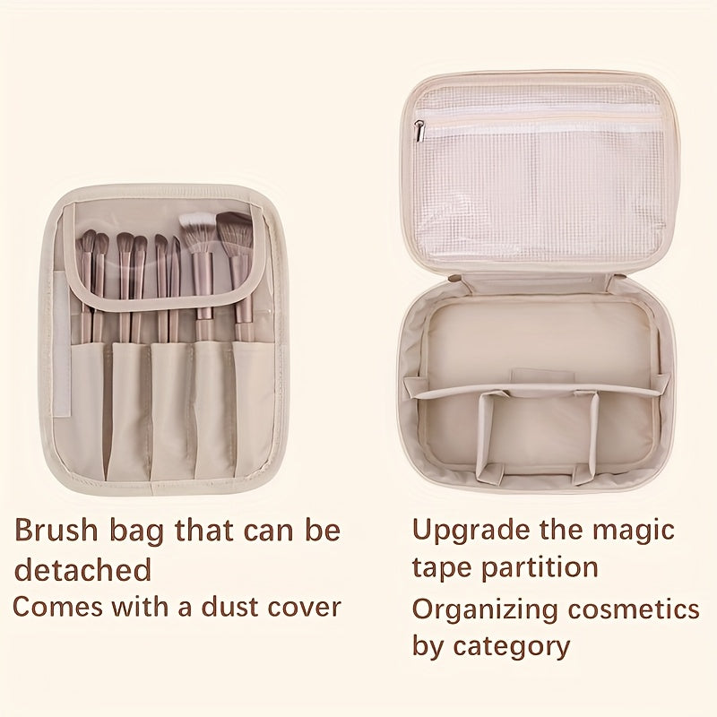 Multi-layer large-capacity detachable makeup bag, travel-inspired cosmetic organizer with brush storage, versatile portable beauty essentials pouch suitable for both men and women, lightweight travel-friendly essential beauty